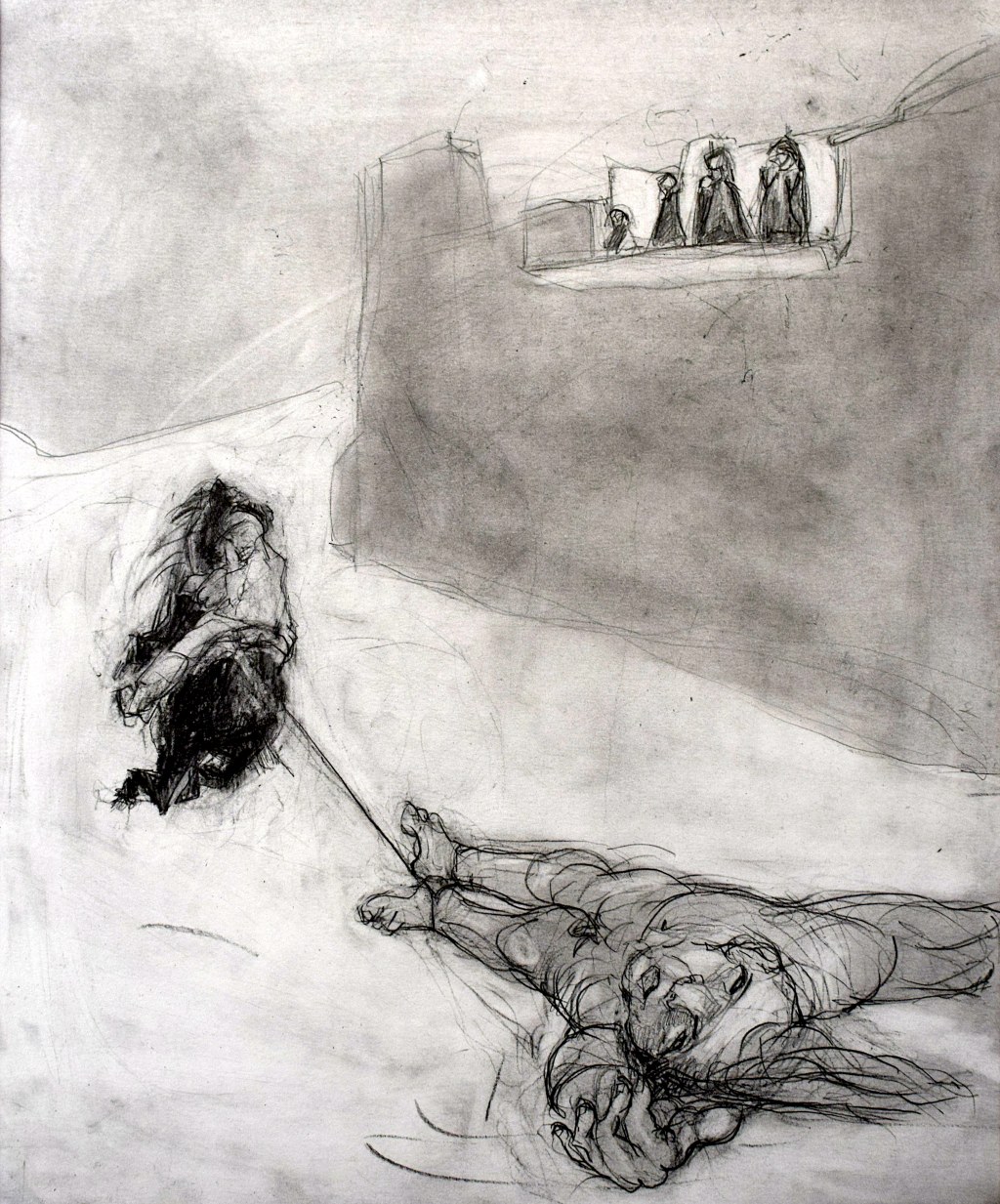 Achilles schleift den getöteten Hektor vor den Augen seiner&nbsp;Familie.